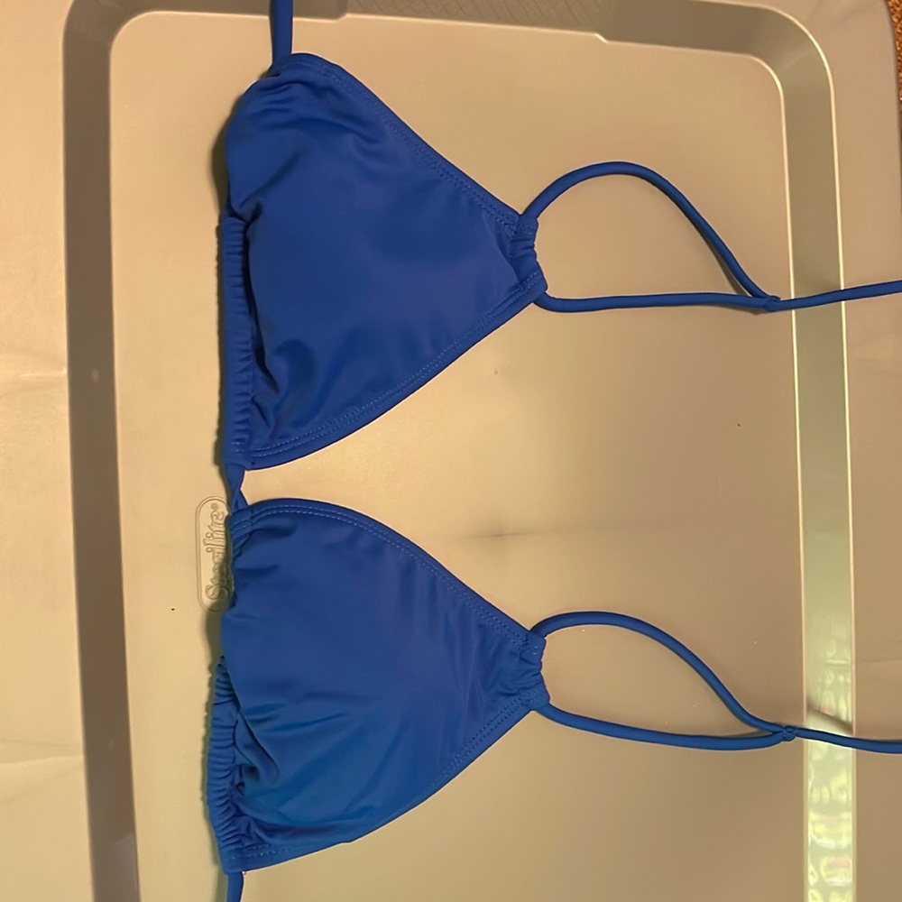 large blue triangle bikini top